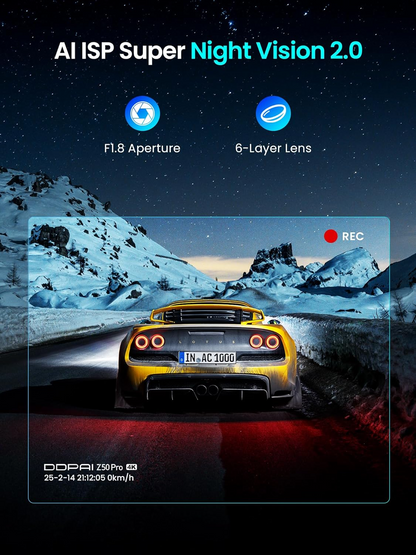 Auto Camera Voor Achter DDPAI Z50 Pro Dual, 4K, Wi-Fi, GPS, Display 3inch