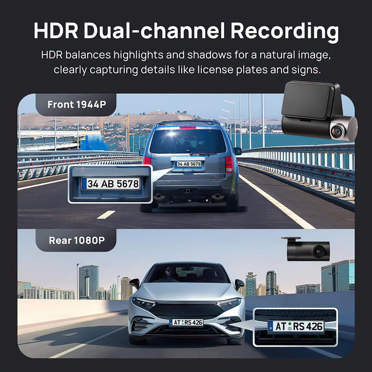 Auto Camera Voor Achter 70mai Dash Cam A510, 3K, GPS, Wi-Fi, Display 2inch