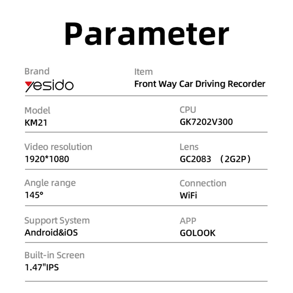 Auto Camera Yesido KM21, 1080P, Wi-Fi, Display 1.47 inch