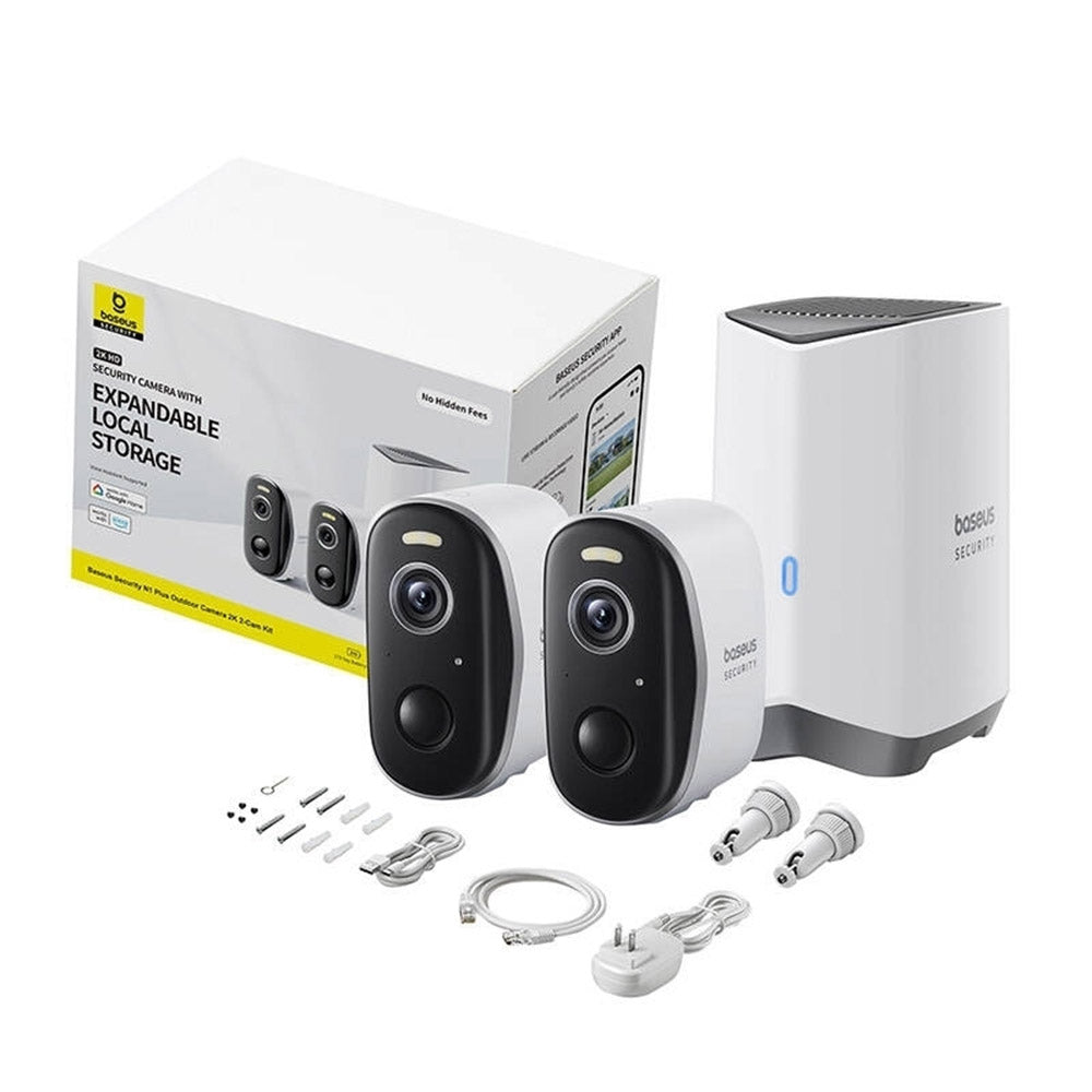 Baseus N1 Plus Bewakingscamera, Wi-Fi, 2K, IP67, Buiten, Set van 2 stuks, Wit S0TW012131