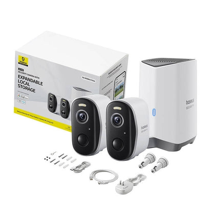 Baseus N1 Plus Bewakingscamera, Wi-Fi, 2K, IP67, Buiten, Set van 2 stuks, Wit S0TW012131
