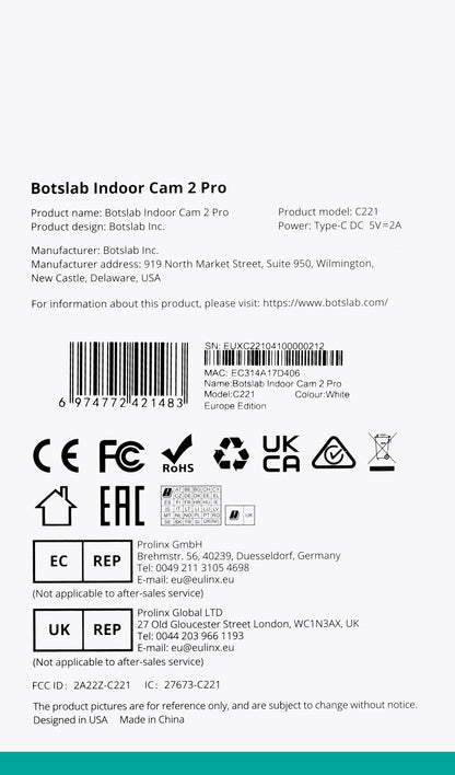 Bewakingscamera Botslab 2 Pro C221, Wi-Fi, 3K, Binnen 