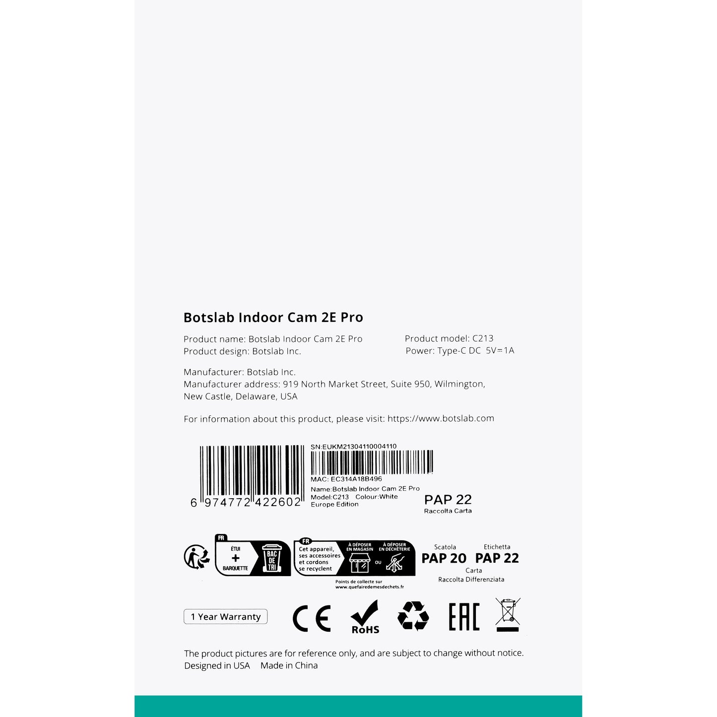 Surveillance Camera Botslab 2E Pro C213, Wi-Fi, 2K, 2K, Indoor 