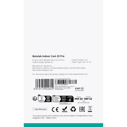 Bewakingscamera Botslab 2E Pro C213, Wi-Fi, 2K, Binnen 