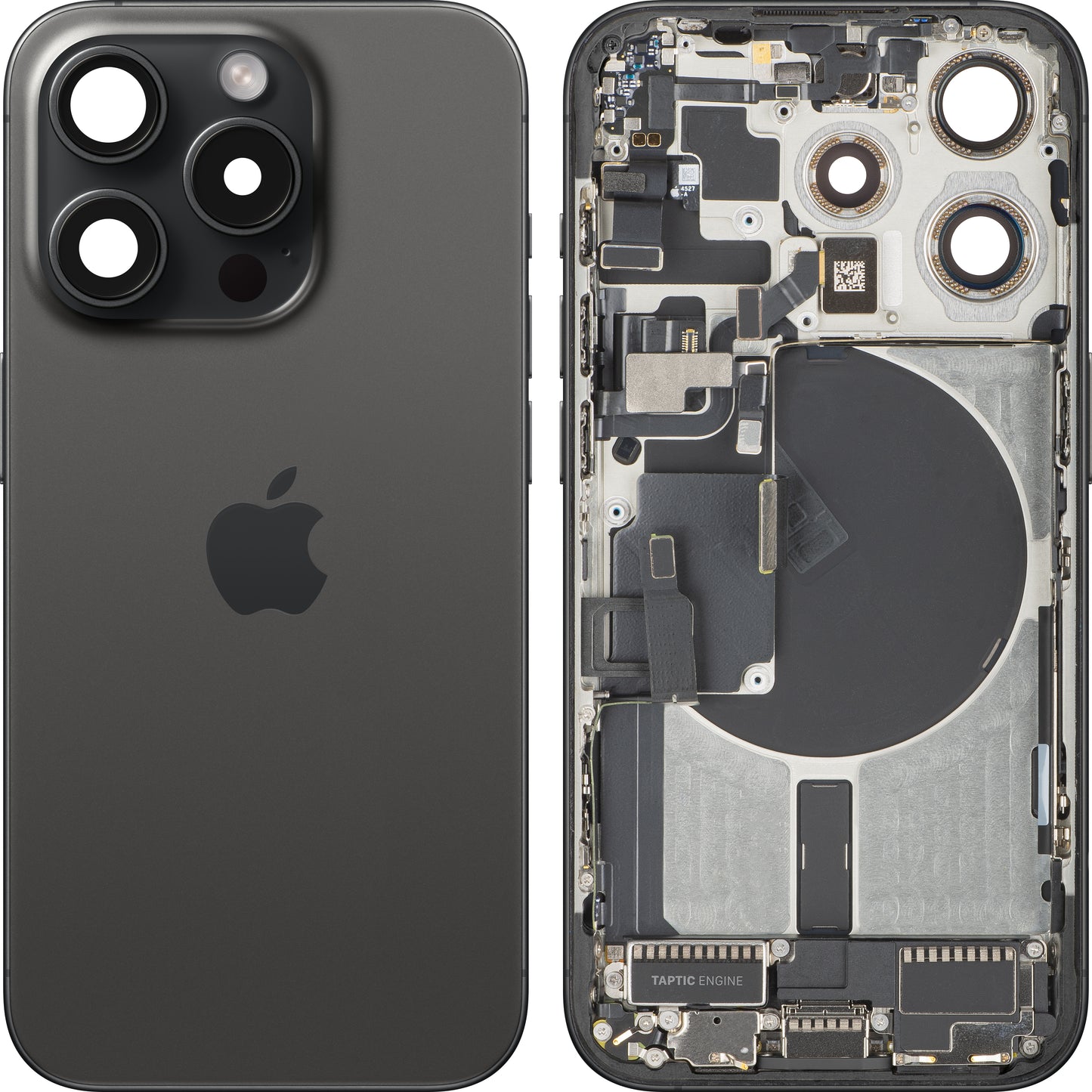 Batterijklep Apple iPhone 15 Pro, Met Middenbehuizing, Complete Onderdelen, Zwart (Black Titanium), Swap