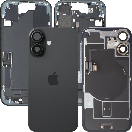 Batterijdeksel Apple iPhone 16, Met Middenbehuizing, Volledige Onderdelen, Zwart, Swap