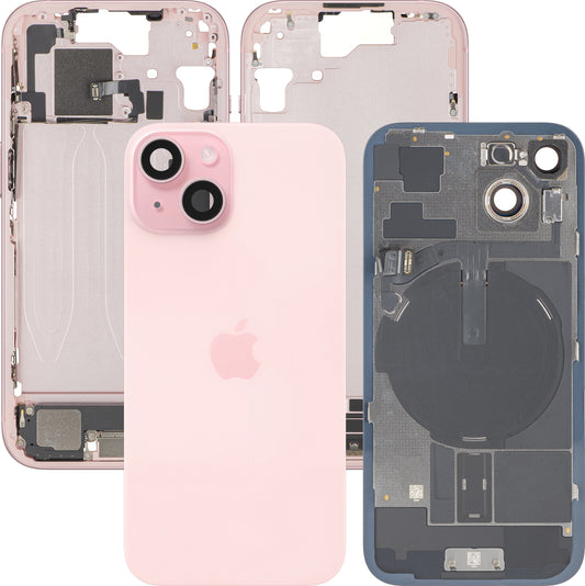 Batterijdeksel Apple iPhone 15, Met Middenbehuizing, Complete Onderdelen, Roze, Premium Swap