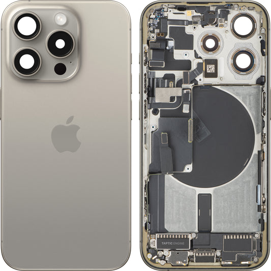 Batterijklep Apple iPhone 15 Pro, met middenframe, US-versie, beige (Natural Titanium), swap