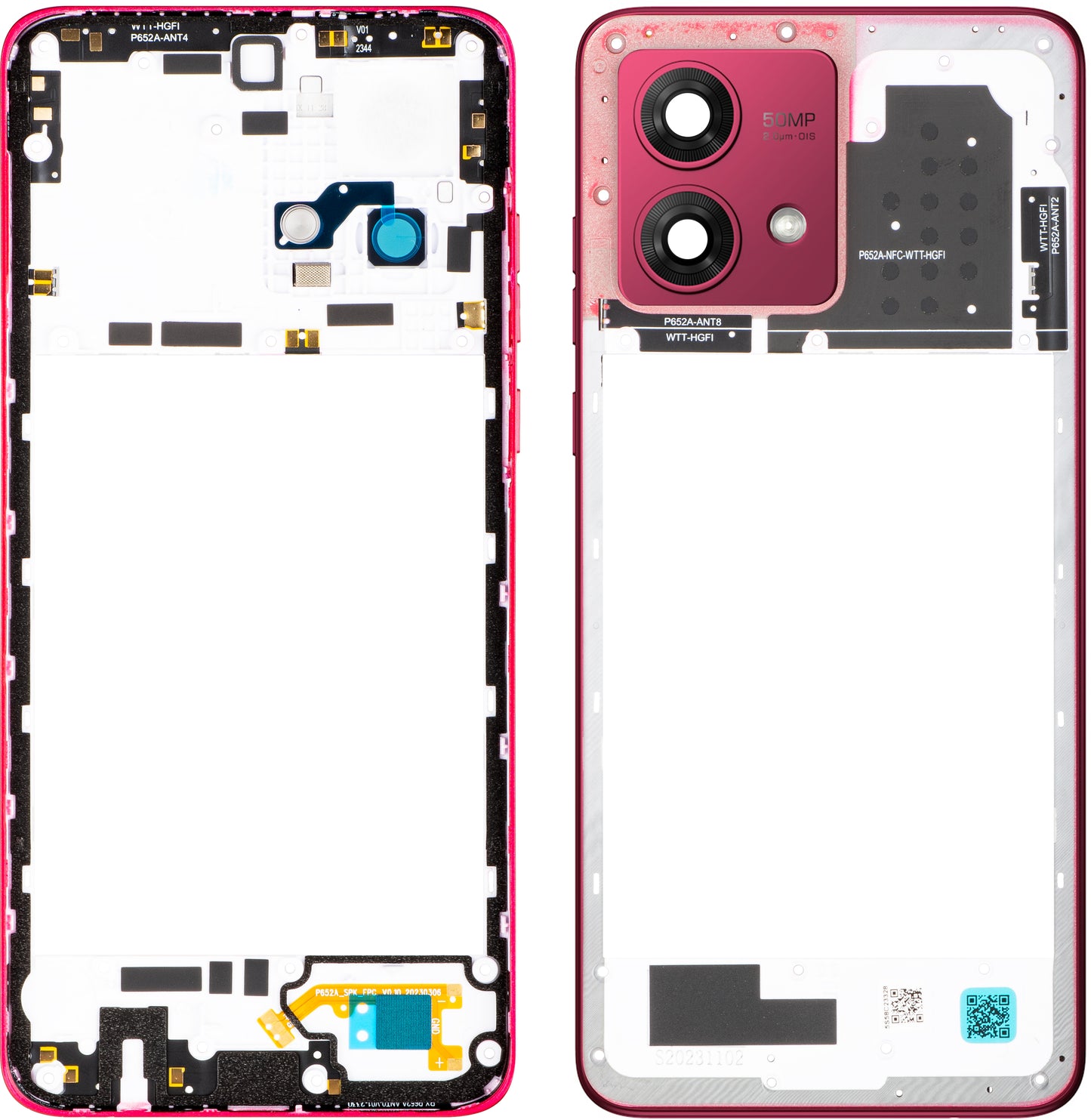Middenbehuizing Motorola Moto G84, Rood (Viva Magenta), Service Pack 5S58C23328