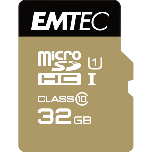 MicroSDHC Geheugenkaart Emtec Elite Gold, 32Gb, Klasse 10 / UHS-1 U1 ECMSDM32GHC10GP