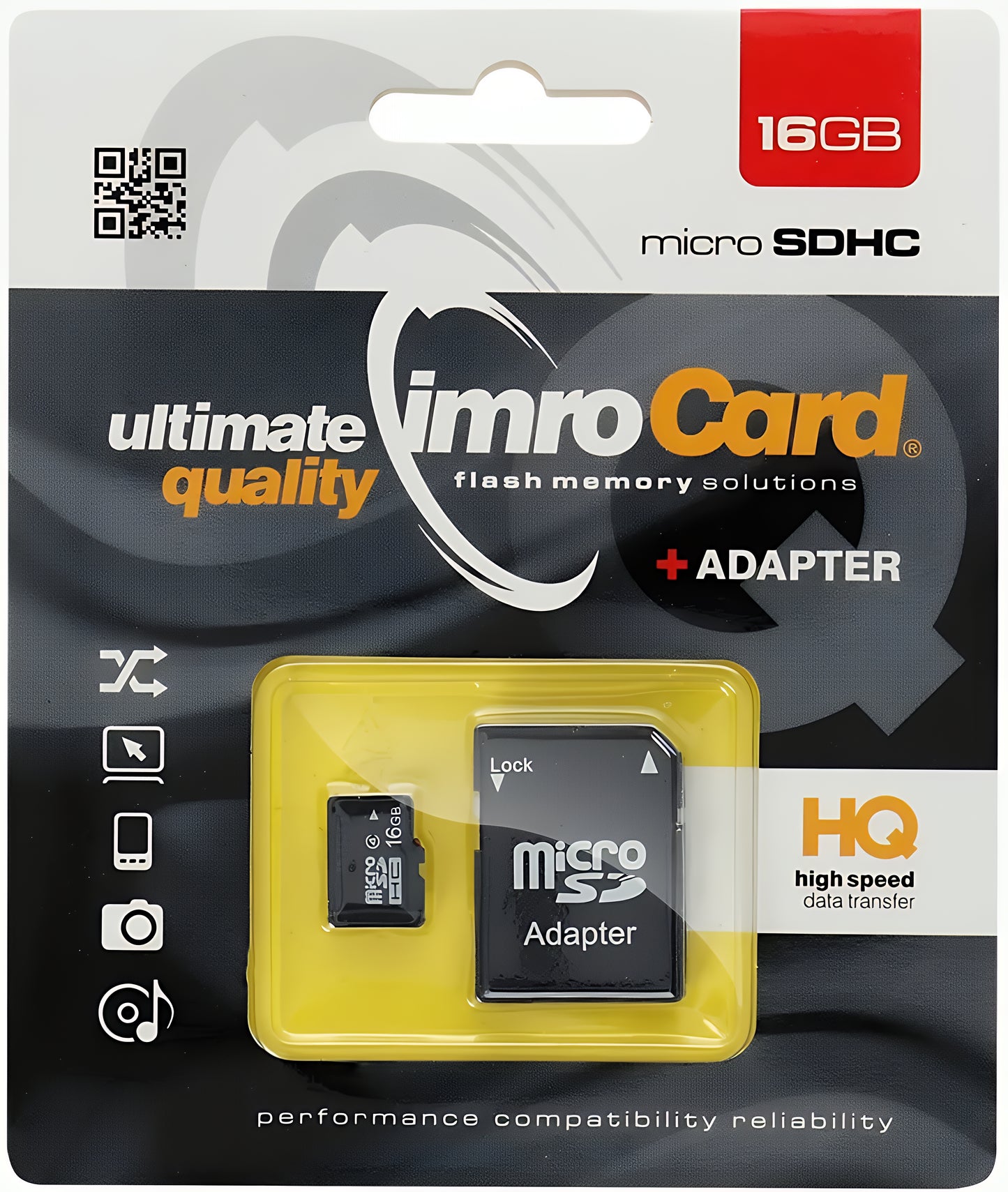 MicroSDHC Geheugenkaart Imro, 16Gb, Klasse 4, Met Adapter