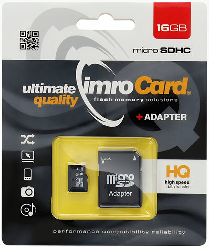 MicroSDHC Geheugenkaart Imro, 16Gb, Klasse 4, Met Adapter