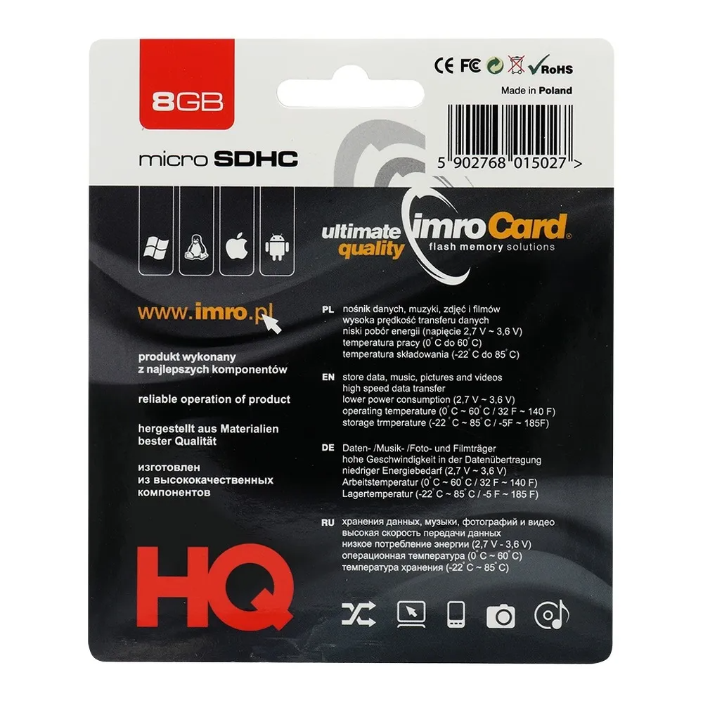 Imro microSDHC Geheugenkaart, 8Gb, Klasse 4