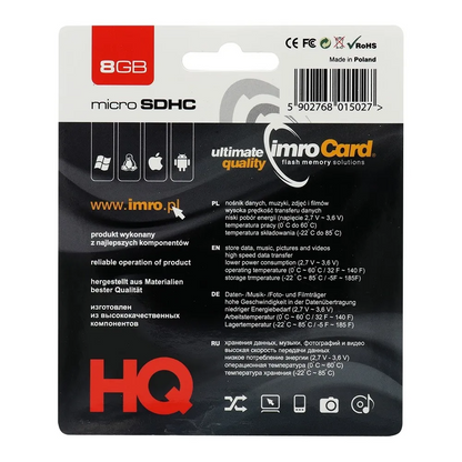 Imro microSDHC Geheugenkaart, 8Gb, Klasse 4