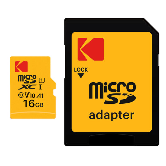 Kodak Premium Performance microSDHC Geheugenkaart, 16Gb, Klasse 10 / UHS-1 U1, Met Adapter EKMSDM16GHC10K