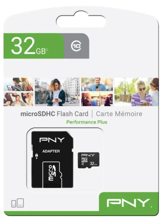 MicroSDHC Geheugenkaart PNY Performance Plus, 32Gb, Klasse 10, Met Adapter P-SDU32G10PPL-GE