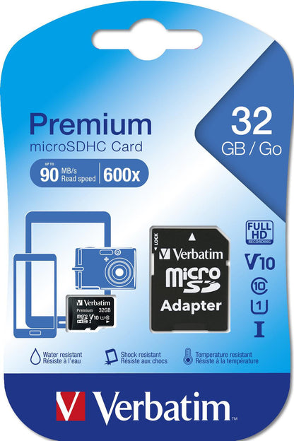 Verbatim microSDHC Geheugenkaart, 32Gb, Klasse 10 / UHS-1 U1, Met Adapter