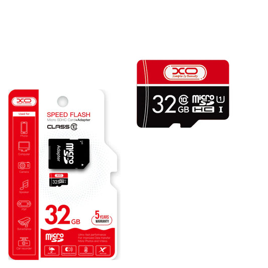 microSDHC XO Design Speed Flash Geheugenkaart, 32Gb, Klasse 10 / UHS-1 U3, Met Adapter