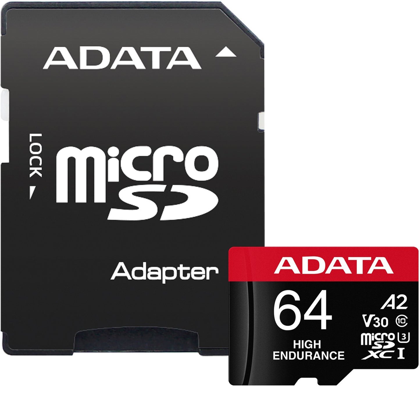 MicroSDXC-geheugenkaart Adata High Endurance, 64Gb, Klasse 10 / UHS-1 U3, Met Adapter AUSDX64GUI3V30SHA2-RA1