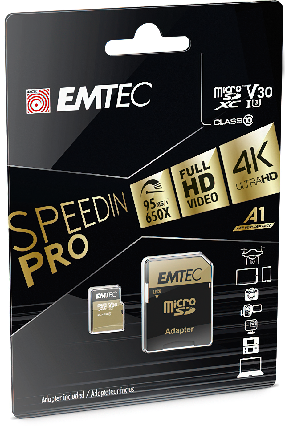 Emtec Speedin Pro Android A1 microSDXC Geheugenkaart, 64Gb, Klasse 10 / UHS-1 U3, Met Adapter ECMSDM64GXC