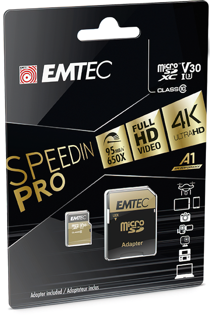 Emtec Speedin Pro Android A1 microSDXC Geheugenkaart, 64Gb, Klasse 10 / UHS-1 U3, Met Adapter ECMSDM64GXC