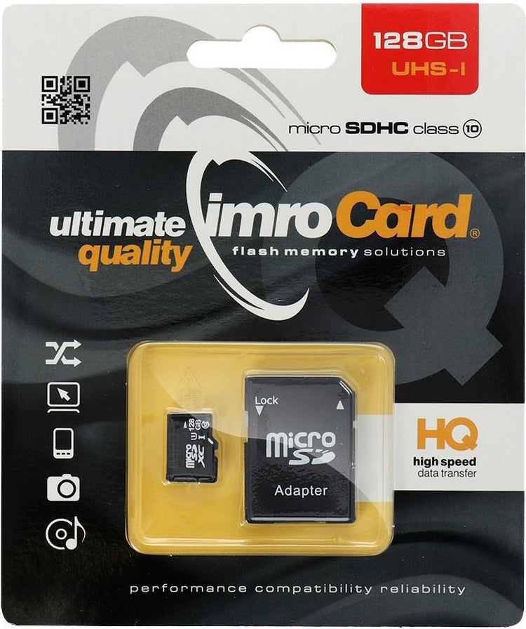 MicroSDXC Geheugenkaart Imro, 128Gb, Klasse 10 / UHS-1 U1, Met Adapter