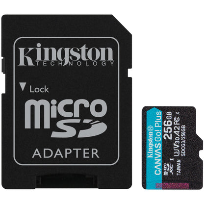 Geheugenkaart microSDXC Kingston Canvas Go Plus, 256Gb, Klasse 10 / UHS-1 U3, Met SDCG3/256GB Adapter 