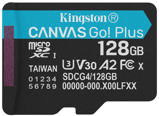 Kingston Canvas Go Plus Android A2 microSDXC Geheugenkaart, 128Gb, Klasse 10 / UHS-1 U3 SDCG4/128GBSP