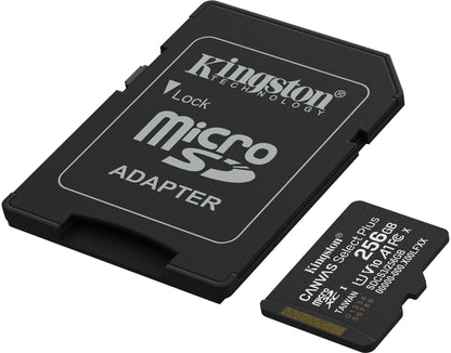 Kingston Canvas Select Plus Android A1 microSDXC Geheugenkaart, 256Gb, Klasse 10 / UHS-1 U1, Met Adapter SDCS3/256GB