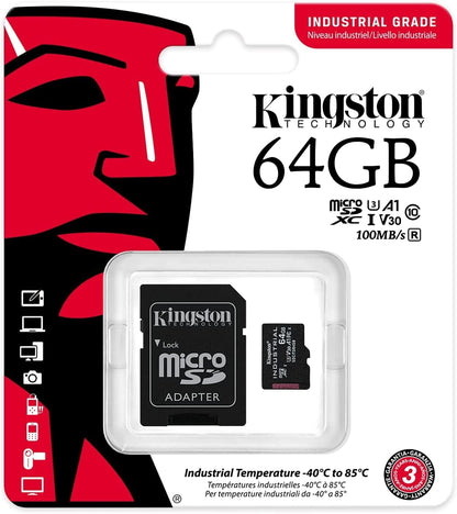 Kingston Industrial microSDXC Geheugenkaart, 64Gb, Klasse 10 / UHS-1 U3, Met Adapter SDCIT2/64GB
