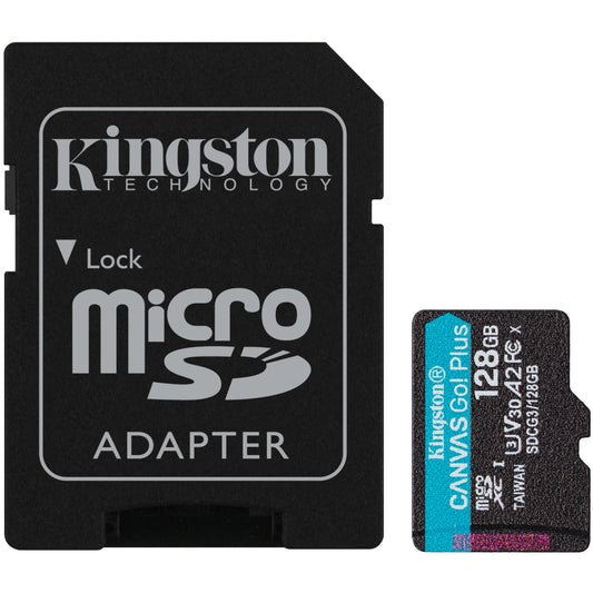 Geheugenkaart microSDXC Kingston Canvas Go Plus, 128Gb, Klasse 10 / UHS-1 U3, Met Adapter SDCG3/128GB