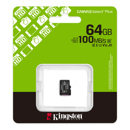 Kingston Canvas Select Plus Android A1 microSDXC Geheugenkaart, 64Gb, Klasse 10 / UHS-1 U1 SDCS3/64GBSP