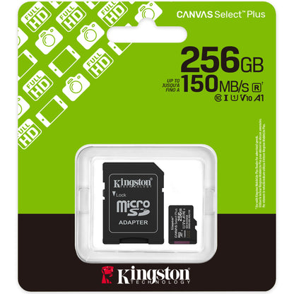Kingston Canvas Select Plus Android A1 microSDXC Geheugenkaart, 256Gb, Klasse 10 / UHS-1 U1, Met Adapter SDCS3/256GB
