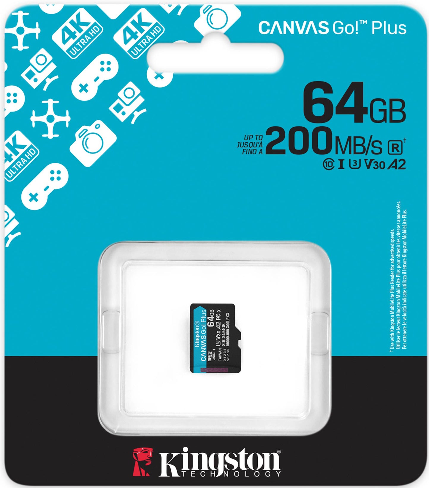 Kingston Canvas Go Plus Android A2 microSDXC Geheugenkaart, 64Gb, Klasse 10 / UHS-1 U3 SDCG4/64GBSP