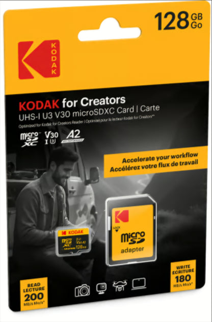 Kodak for Creators microSDXC Memory Card, 128Gb, Class 10 / UHS-1 U3, With Adapter EKMSDM128GXCU3CR
