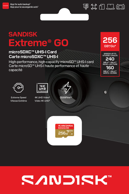 microSDXC Geheugenkaart SanDisk Extreme GO Android A2, 256Gb, Klasse 10 / UHS-1 U1 SDSQXGN-256G-GN6MN