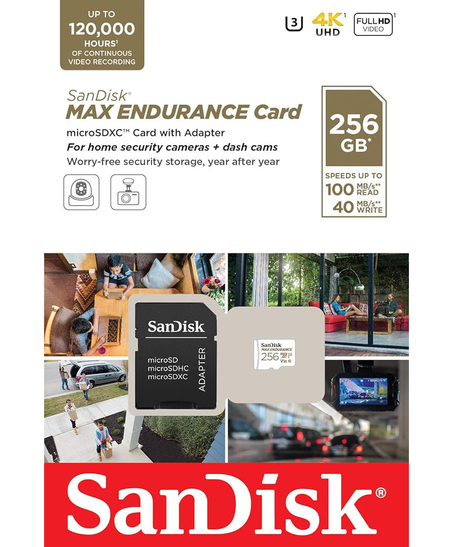 SanDisk MAX Endurance microSDXC Geheugenkaart, 256Gb, Klasse 10 / UHS-1 U3, Met Adapter SDSQQVR-256G-GN6IA