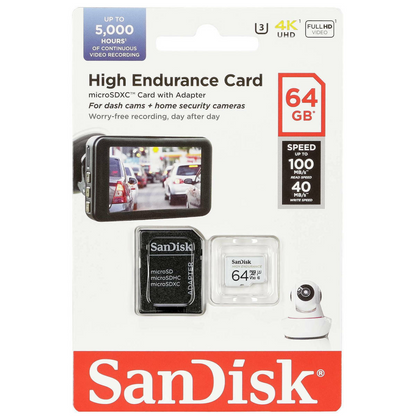 SanDisk High Endurance microSDXC Geheugenkaart, 64Gb, Klasse 10 / UHS-1 U3, Met Adapter SDSQQNR-064G-GN6IA
