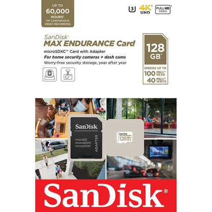 Geheugenkaart microSDXC SanDisk MAX Endurance, 128Gb, Klasse 10 / UHS-1 U3, Met Adapter SDSQQVR-128G-GN6IA