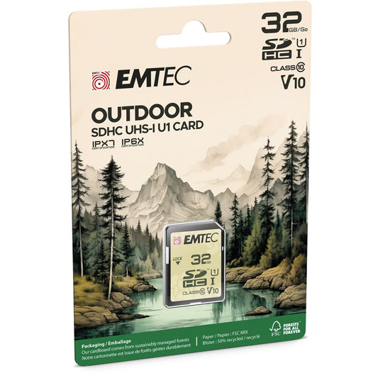 SDHC Geheugenkaart Emtec Outdoor, 32GB, Klasse 10 / UHS-1 U1 ECMSD32GHCU1OR