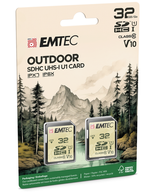 SDHC Geheugenkaart Emtec Rugged Outdoor, 32Gb, Klasse 10 / UHS-1 U1, Set van 2 stuks ECMSD32GHCU1ORP2