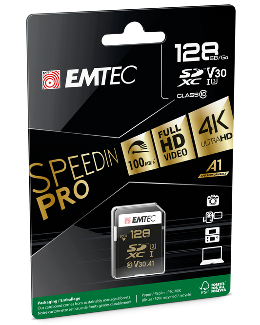 SDXC Geheugenkaart Emtec SpeedIn Pro, 128Gb, Klasse 10 / UHS-1 U3 ECMSD128GXC10SP