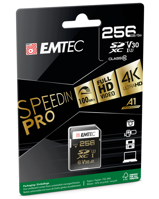 SDXC Geheugenkaart Emtec SpeedIn Pro, 256Gb, Klasse 10 / UHS-1 U3 ECMSD256GXC10SP