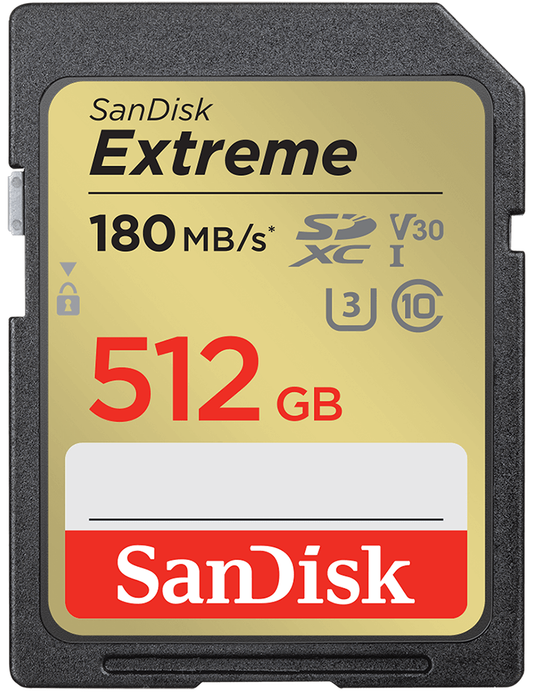 SDXC Geheugenkaart SanDisk Extreme, 512Gb, Klasse 10 / UHS-1 U3 SDSDXVV-512G-GNCIN