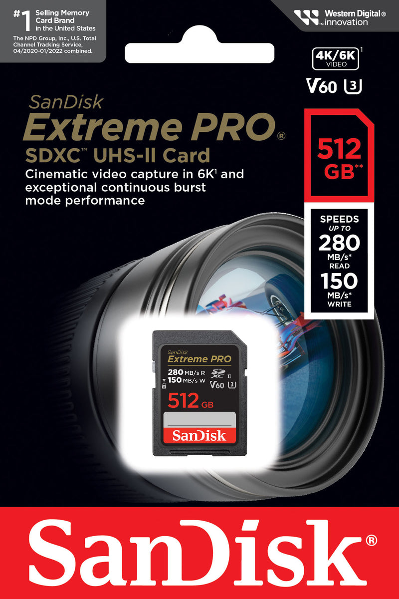 SDXC Geheugenkaart SanDisk Extreme Pro, 512Gb, Klasse 10 / UHS-2 U3 SDSDXEP-512G-GN4IN
