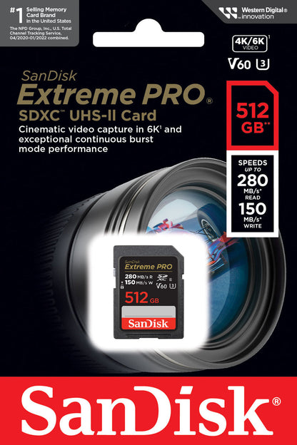 SDXC Geheugenkaart SanDisk Extreme Pro, 512Gb, Klasse 10 / UHS-2 U3 SDSDXEP-512G-GN4IN