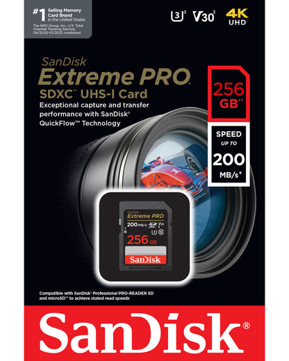 SDXC Memory Card SanDisk Extreme Pro, 256GB, Class 10 / UHS-1 U3 SDSDXXD-256G-GN4IN