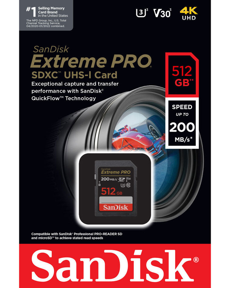 SDXC Geheugenkaart SanDisk Extreme Pro, 512Gb, Klasse 10 / UHS-1 U3 SDSDXXD-512G-GN4IN