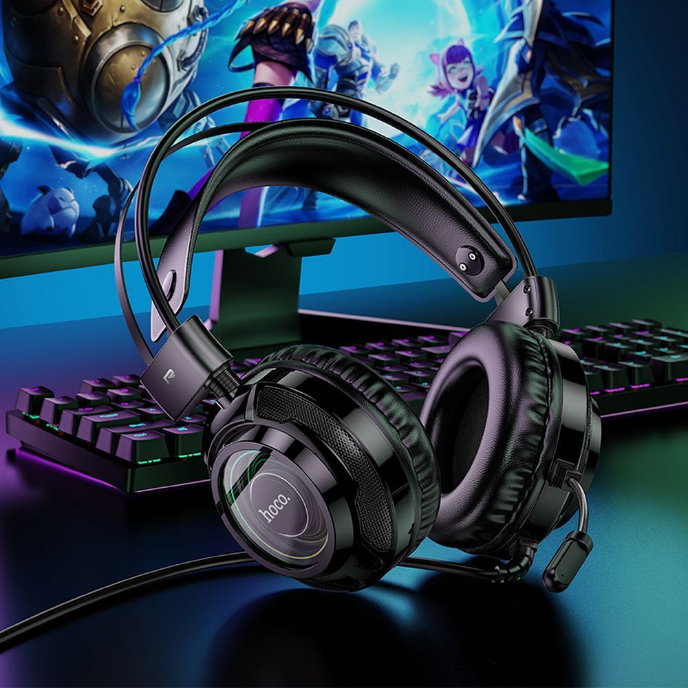 Gaming Headset 3.5mm HOCO W110, RGB, Zwart