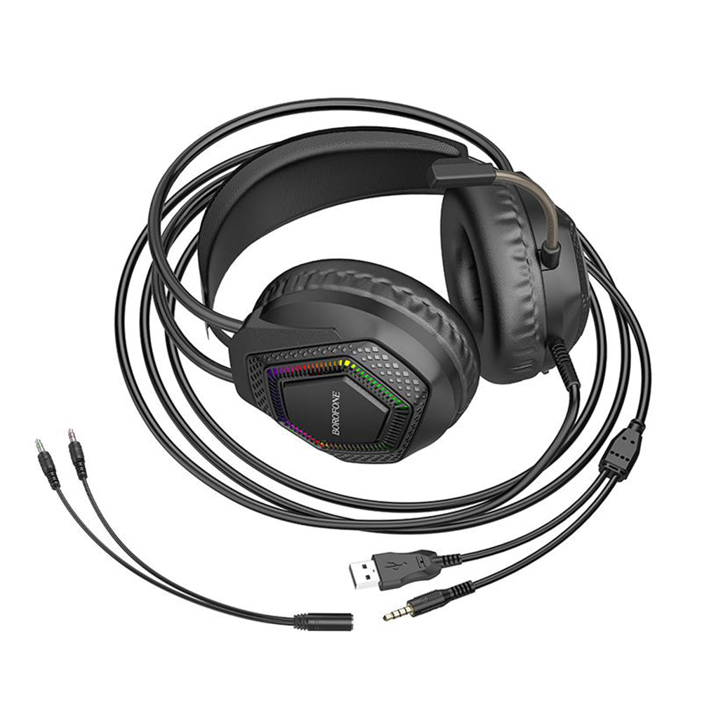 Gaming Headset 3.5mm Borofone BO105 Thunder, RGB, 2m, Zwart